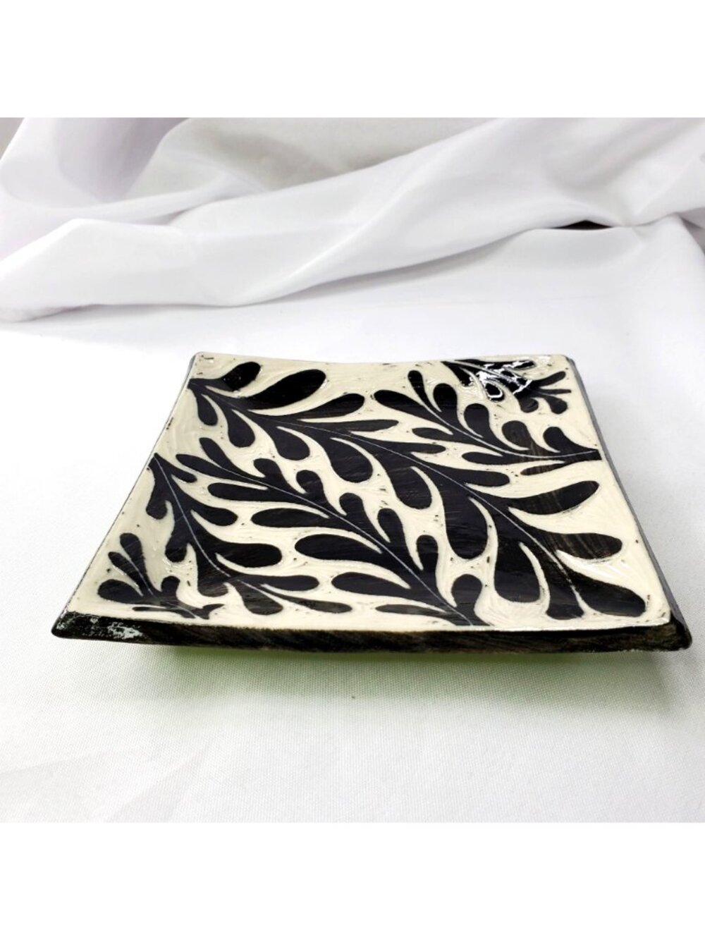 Cream & Black 6x6 Trinket Dish Spirit of the Rocks Pottery Leah & Scott DeCapio - Picture 3 of 7